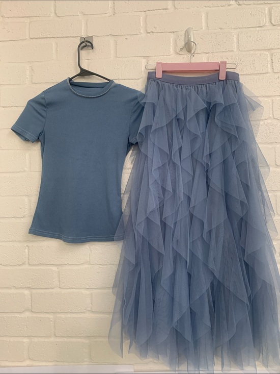 No tags Dresses & Skirts - Women’s Dusty Blue Ruffled Tulle Maxi Skirt - Classic Layered Maxi